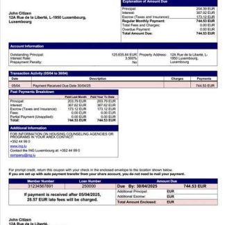 Luxembourg ING Luxembourg mortgage statement Word and PDF template download template file