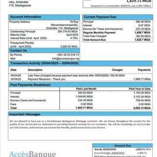 Madagascar AccèsBanque Madagascar mortgage statement Word and PDF template download template file