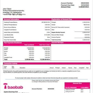 Madagascar Baobab Banque Madagascar mortgage statement Word and PDF template download template file