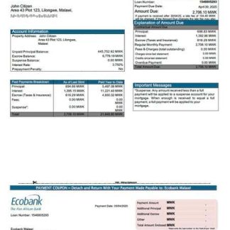 Malawi Ecobank Malawi mortgage statement Word and PDF template download template file