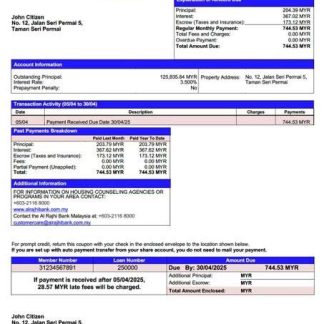 Malaysia Al Rajhi Bank Malaysia mortgage statement Word and PDF template download template file