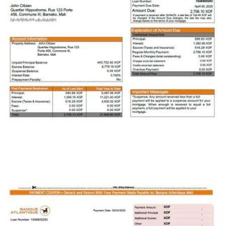 Mali Banque Atlantique Mali mortgage statement Word and PDF template download template file