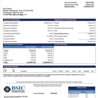 Mali BSIC Mali mortgage statement Word and PDF template download template file