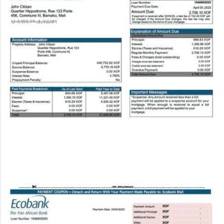 Mali Ecobank Mali mortgage statement Word and PDF template download template file