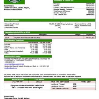 Marshall Islands Development Bank mortgage statement Word and PDF template download template file