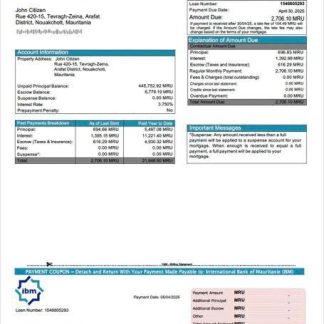 Mauritania International Bank of Mauritanie (IBM) mortgage statement Word and PDF template download template file