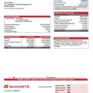 Mexico Banorte mortgage statement Word and PDF template download template file