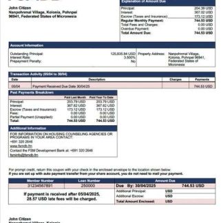 Micronesia FSM Development Bank mortgage statement Word and PDF template download template file