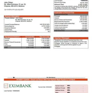 Moldova EximBank mortgage statement Word and PDF template download template file
