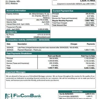 Moldova FinComBank mortgage statement Word and PDF template download template file