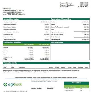 Moldova OTP Bank mortgage statement Word and PDF template download template file