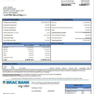 Bangladesh BRAC Bank bank mortgage statement scr download template file