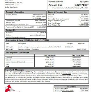 Bangladesh City Bank bank mortgage statement scr download template file