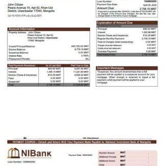 Mongolia National Investment Bank of Mongolia mortgage statement Word and PDF template download template file