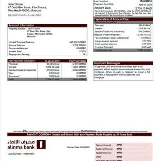 Morocco Al Inma Bank mortgage statement Word and PDF template download template file