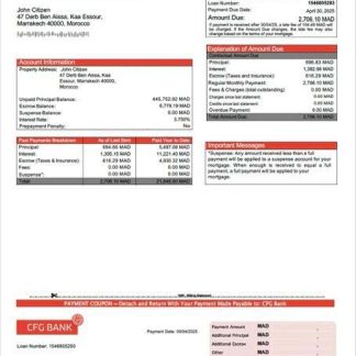 Morocco CFG Bank mortgage statement Word and PDF template download template file