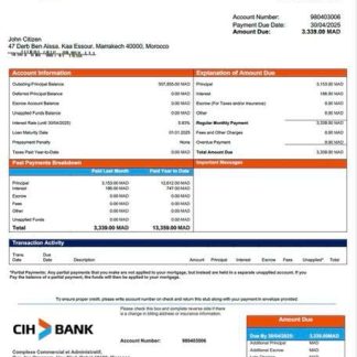 Morocco Crédit Immobilier et Hôtelier mortgage statement Word and PDF template download template file