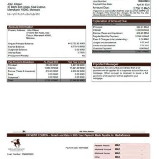 Morocco Mediafinance mortgage statement Word and PDF template download template file