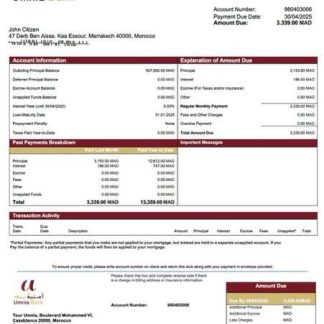 Morocco Umnia Bank mortgage statement Word and PDF template download template file