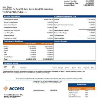 Mozambique Access Bank Mozambique mortgage statement Word and PDF template download template file