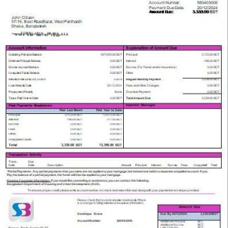 Bangladesh SB bank mortgage statement scr download template file