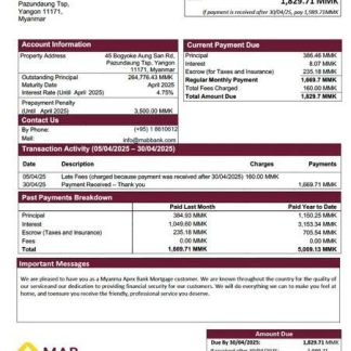 Myanma Apex Bank mortgage statement Word and PDF template download template file
