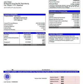 Myanma Investment and Commercial Bank mortgage statement Word and PDF template download template file