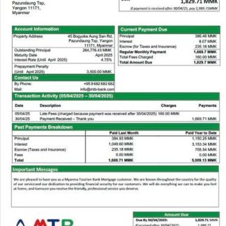 Myanma Tourism Bank mortgage statement Word and PDF template download template file