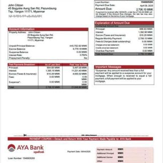 Myanmar AYA Bank mortgage statement Word and PDF template download template file