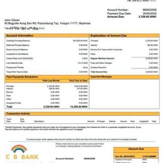 Myanmar CB Bank mortgage statement Word and PDF template download template file