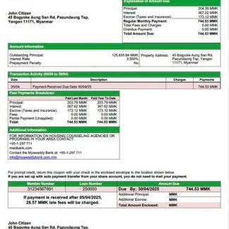 Myanmar Myawaddy Bank mortgage statement Word and PDF template download template file