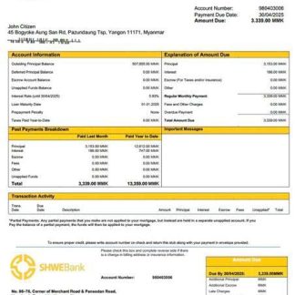 Myanmar Shwe Bank mortgage statement Word and PDF template download template file