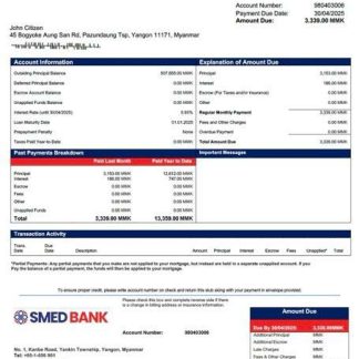 Myanmar SME Development Bank mortgage statement Word and PDF template download template file
