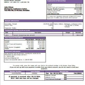 Barbados Butterfield bank mortgage statement scr download template file