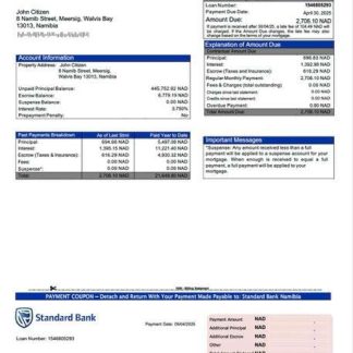 Namibia Standard Bank Namibia mortgage statement Word and PDF template download template file