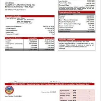 Nepal Agriculture Development Bank mortgage statement Word and PDF template download template file