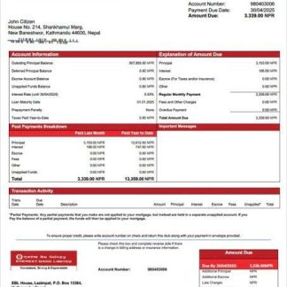 Nepal Everest Bank mortgage statement Word and PDF template download template file