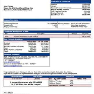 Nepal Global IME Bank mortgage statement Word and PDF template download template file