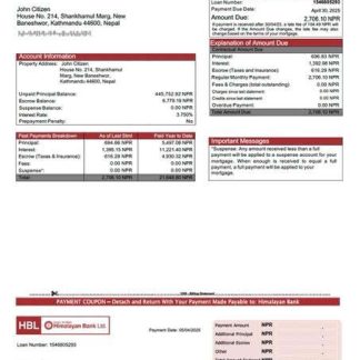 Nepal Himalayan Bank mortgage statement Word and PDF template download template file