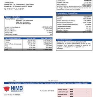 Nepal Investment Mega Bank (NIMB) mortgage statement Word and PDF template download template file