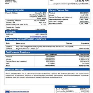 Nepal Machhapuchchhre Bank mortgage statement Word and PDF template download template file