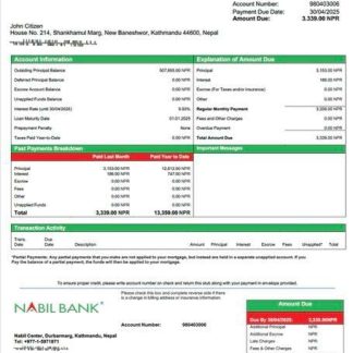 Nepal Nabil Bank mortgage statement Word and PDF template download template file