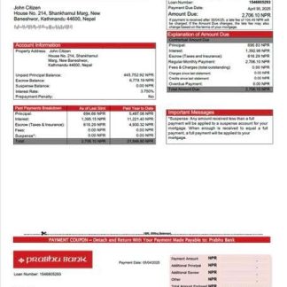 Nepal Prabhu Bank mortgage statement Word and PDF template download template file