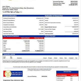 Nepal Rastriya Banijya Bank mortgage statement Word and PDF template download template file