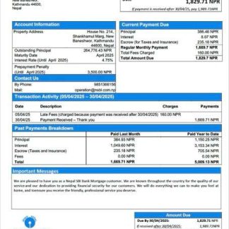 Nepal SBI Bank mortgage statement Word and PDF template download template file