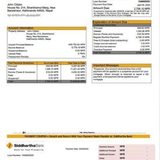 Nepal Siddhartha Bank mortgage statement Word and PDF template download template file