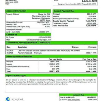 Nepal Standard Chartered Bank mortgage statement Word and PDF template download template file