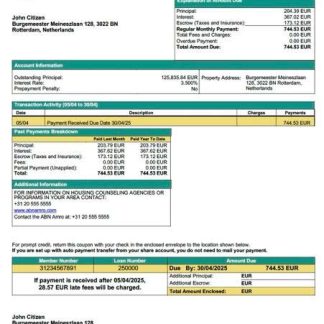 Netherlands ABN Amro mortgage statement Word and PDF template download template file