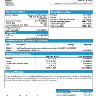 Netherlands De Volksbank mortgage statement Word and PDF template download template file