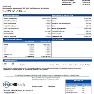 Netherlands DHB Bank mortgage statement Word and PDF template download template file